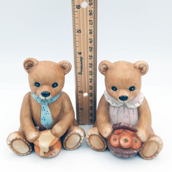 Homco Bears Mama Apple Basket Papa Honey Pot 4 inches Vintage 1980s Autumn Fall - Picture 2 of 12